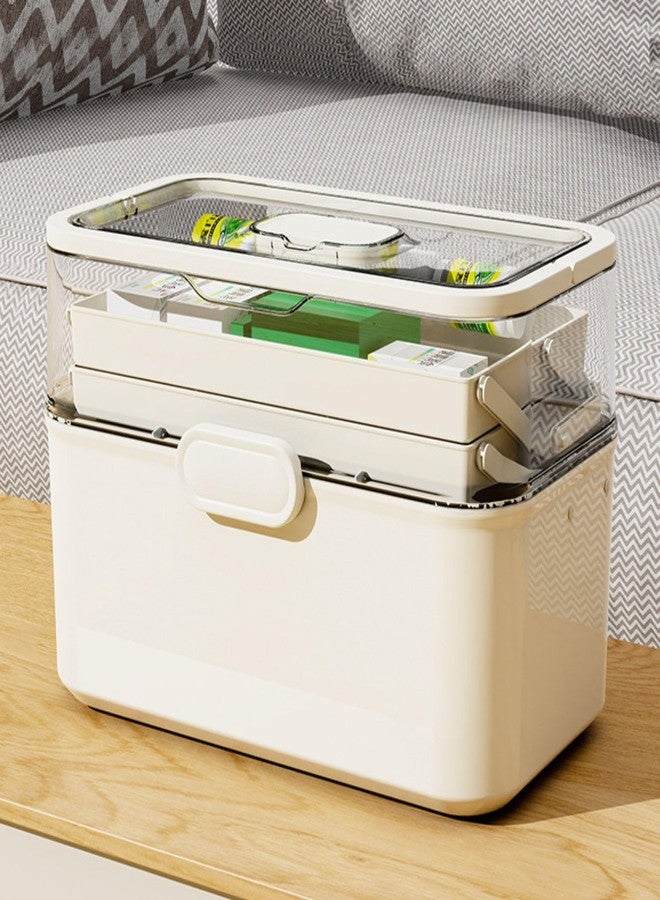 Saim First Aid Organizer Multipurpose Storage Box with Handle, 3-Layer Portable Tackle Box, Art Craft Case for Sewing Supplies Medicine Cosmetic,Cosmetic Household Organizer - White - Image 5